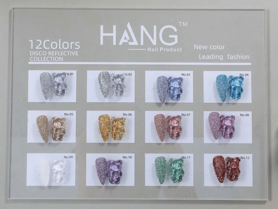 HANG 12-COLOR DISCO GLITTER LASER EFFECT CHROME POWDER SET + FREE DISPLAY