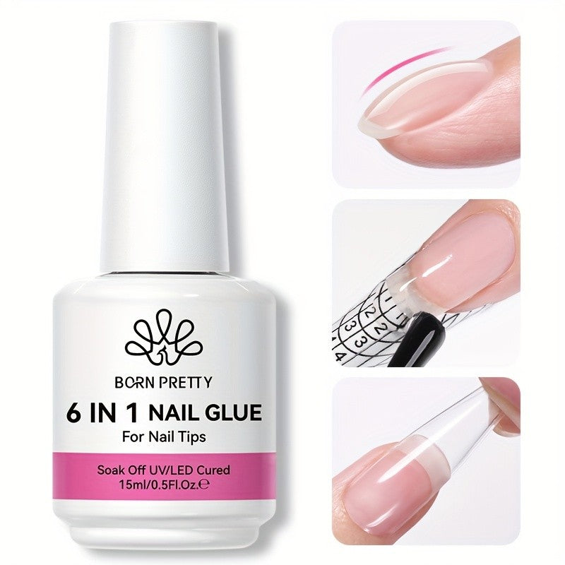 BORN PRETTY 15ml 6-in-1 Nail Glue, Base, Extending, Strengthener Gel