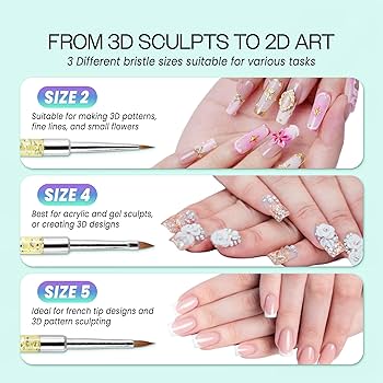 Glitter Handle Nail Art Brushes w/Dotting Tools