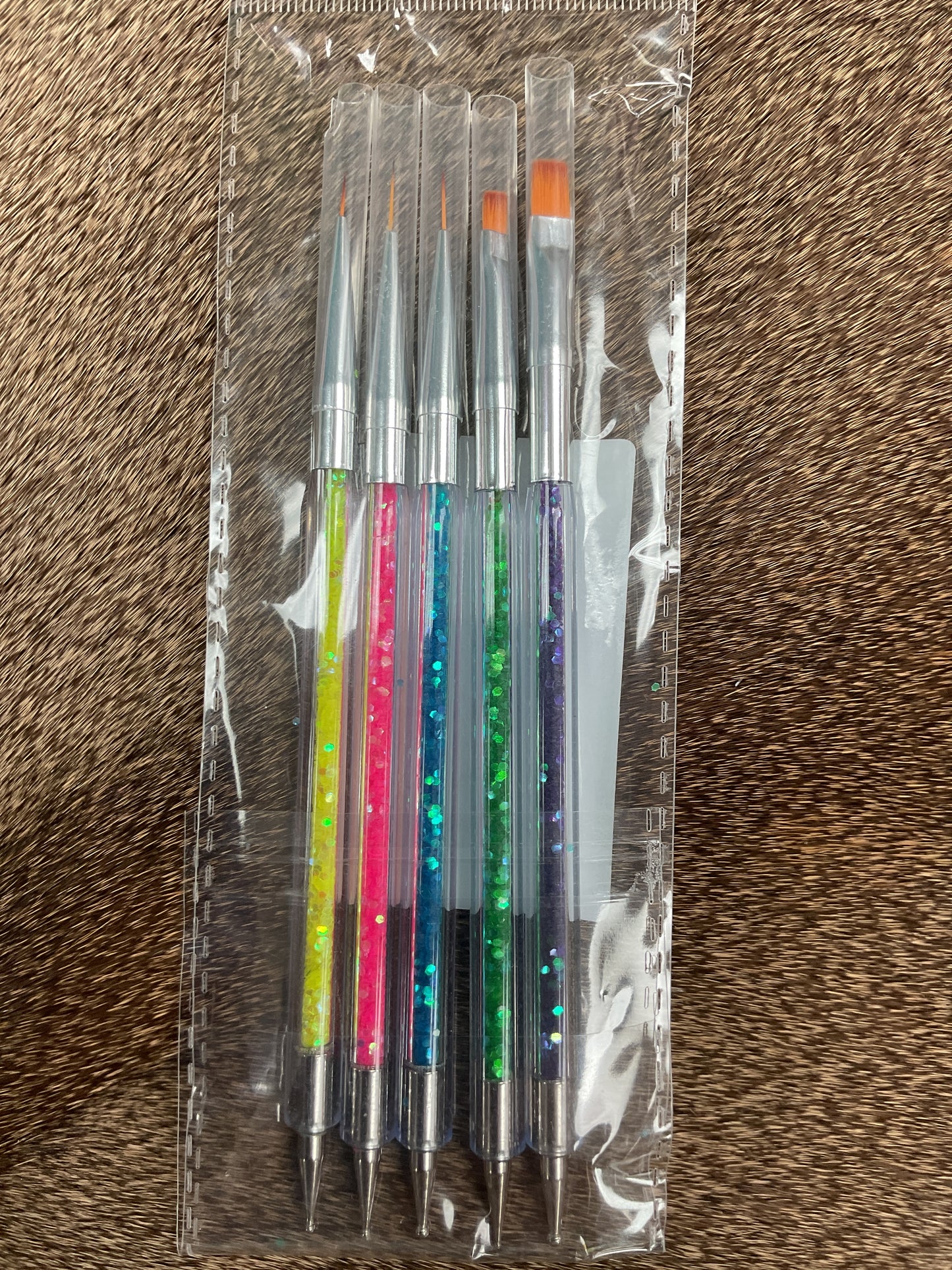 Glitter Handle Nail Art Brushes w/Dotting Tools