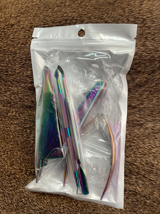 Iridescent nail clipper/cuticle clipper set